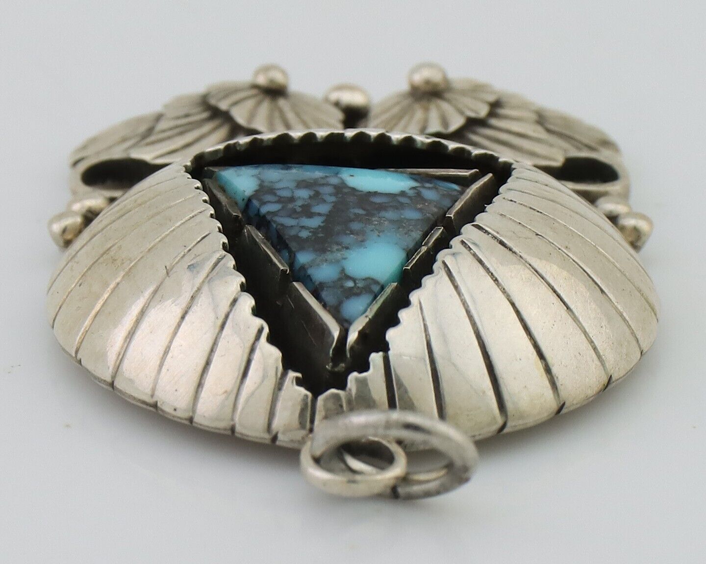 Navajo Handmade Pendant 925 Silver Spiderweb Turquoise Native Artist C.80's