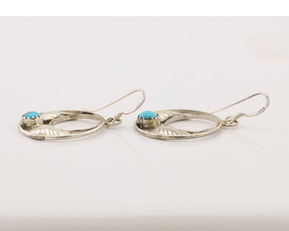 Navajo Handmade Dangle Earrings 925 Silver Blue Turquoise Native Artist C.80's