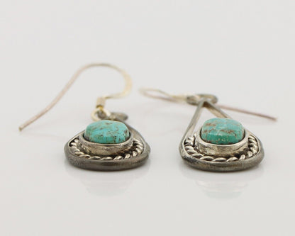 Navajo Earrings 925 Silver Natural Blue Turquoise Native American Artist C.80s