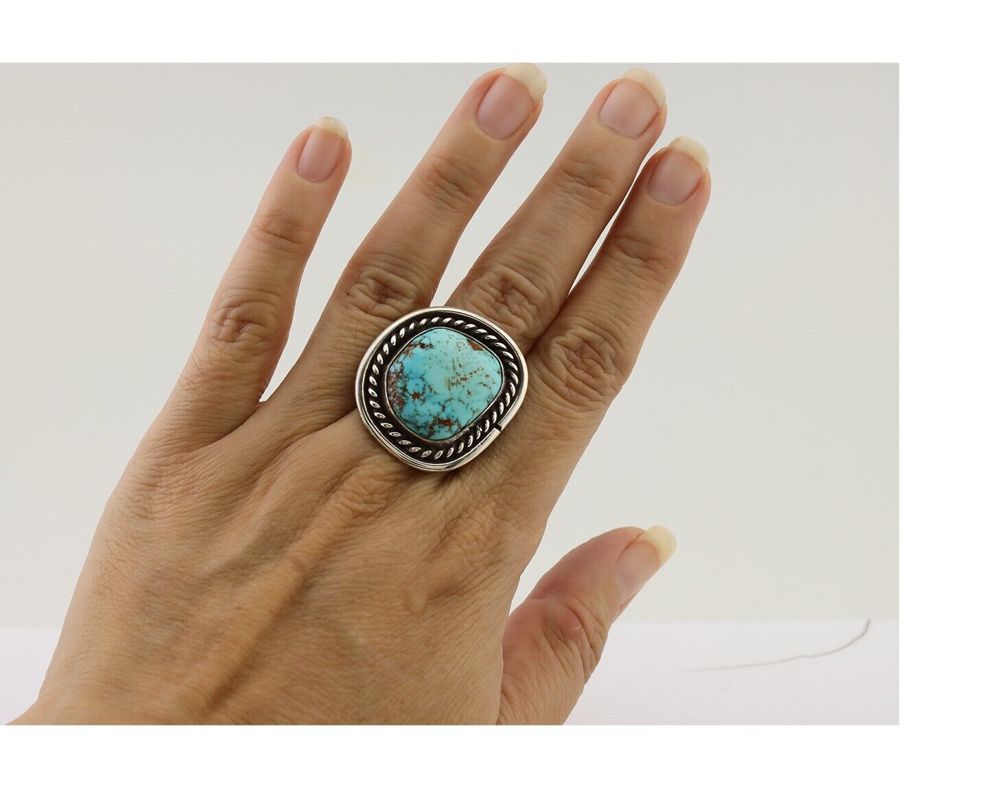 Navajo Ring 925 Silver Natural Blue Turquoise Native American Artist C.80's