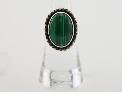 Navajo Ring 925 Silver Natural Malachite Native American Artist C.80's