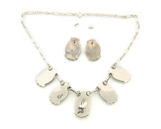 Navajo Necklace Earrings Set Sterling Silver Turquoise Signed Joe Delgarito