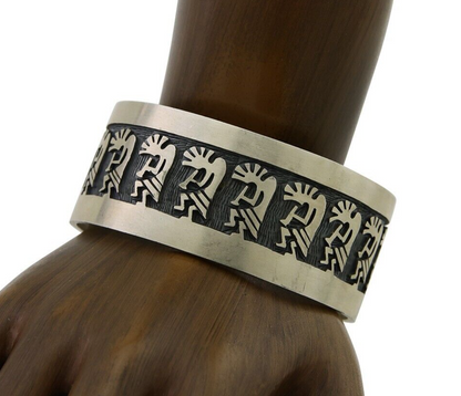 Hopi Kokpelli Overlay Cuff Bracelet Solid 925 Silver Native American Artist C80s