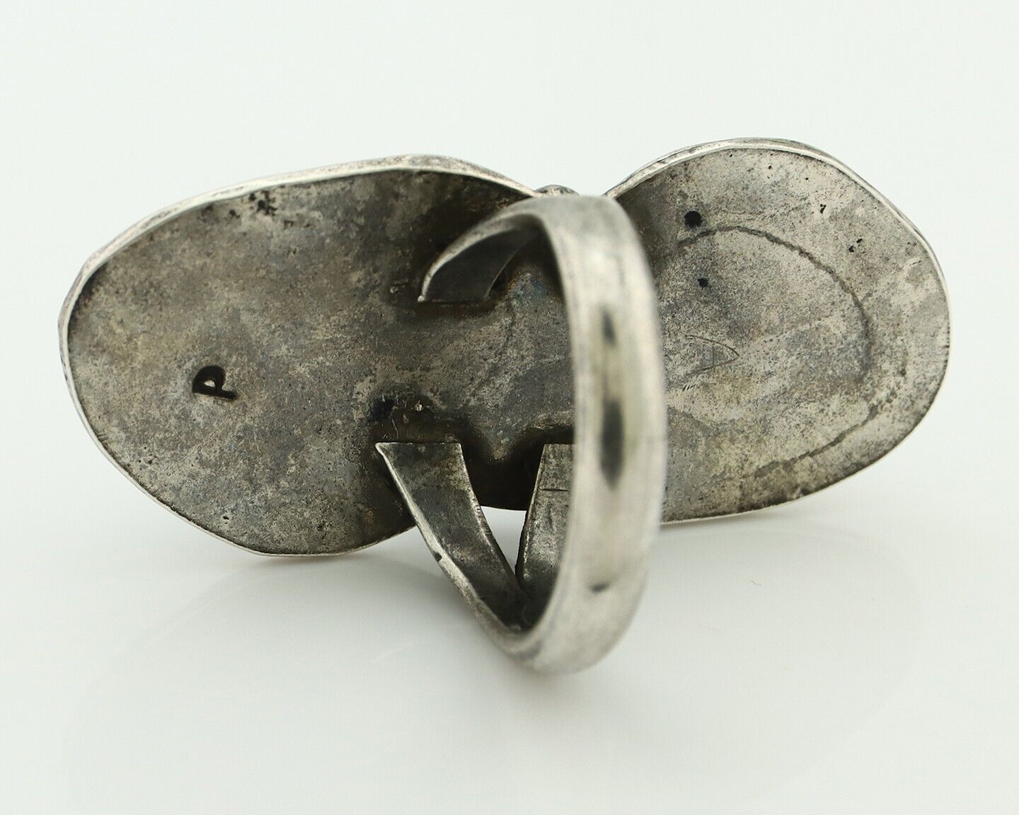Navajo Ring 925 Silver Blue Turquoise Artist Signed P C.80's