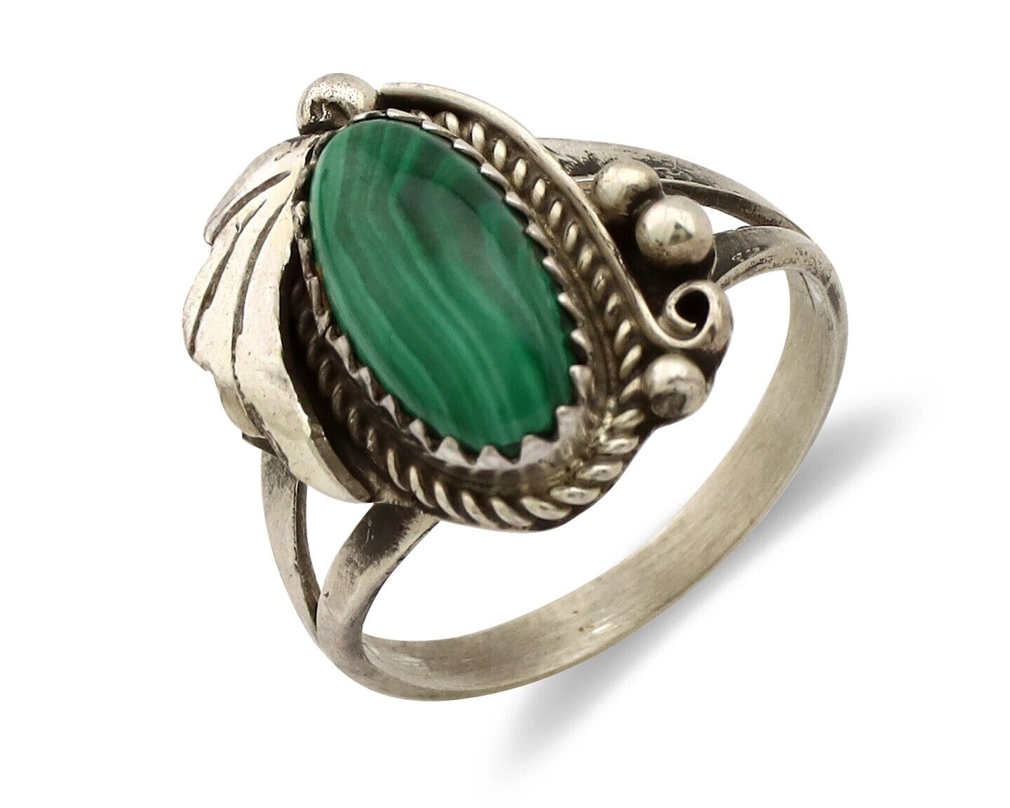 Navajo Ring 925 Silver Natural Mined Malachite Artist Signed Justin Morris C.80s