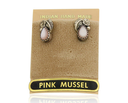 Navajo Earrings 925 Silver Handmade Natural Pink Mussel Native American Artist