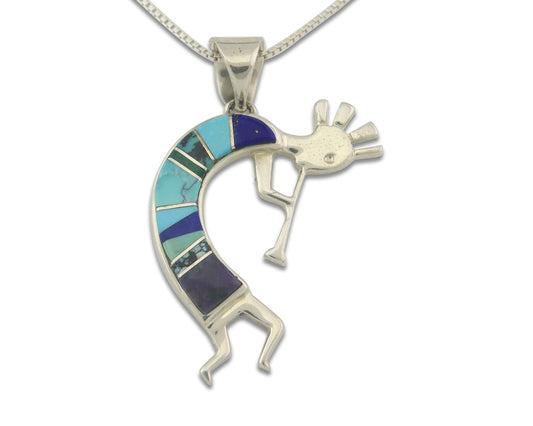 Navajo Kokopelli Necklace Sterling Silver Natural Gemstone Vintage Signed