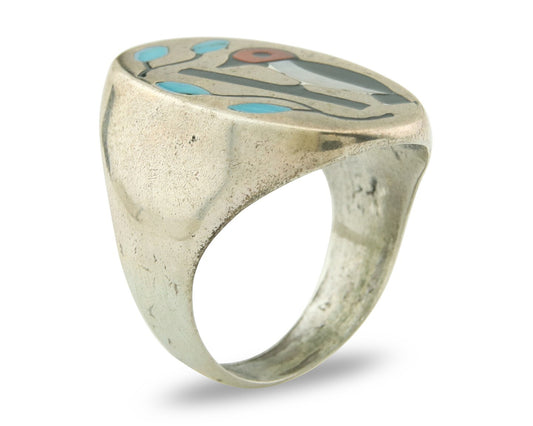 Vintage Navajo Ring 925 Sterling Wood Pecker Gemstone Native Artist Size 9.75