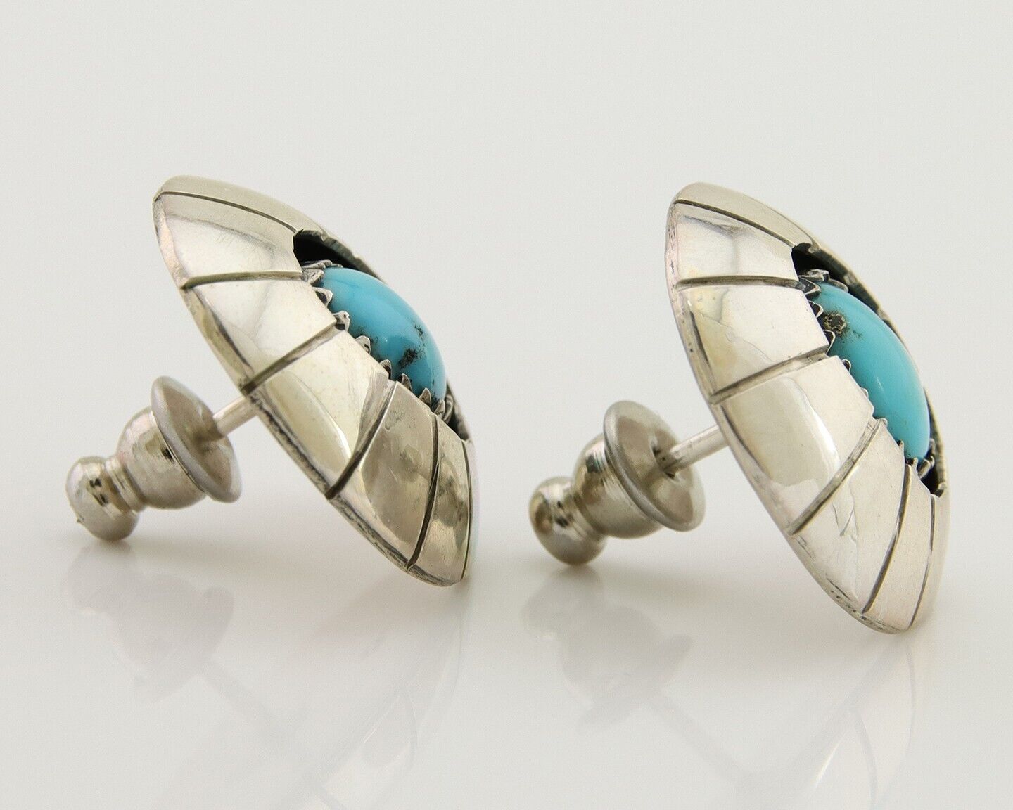 Navajo Shield Earrings 925 Silver Natural Blue Turquoise Artist Signed P C.80s