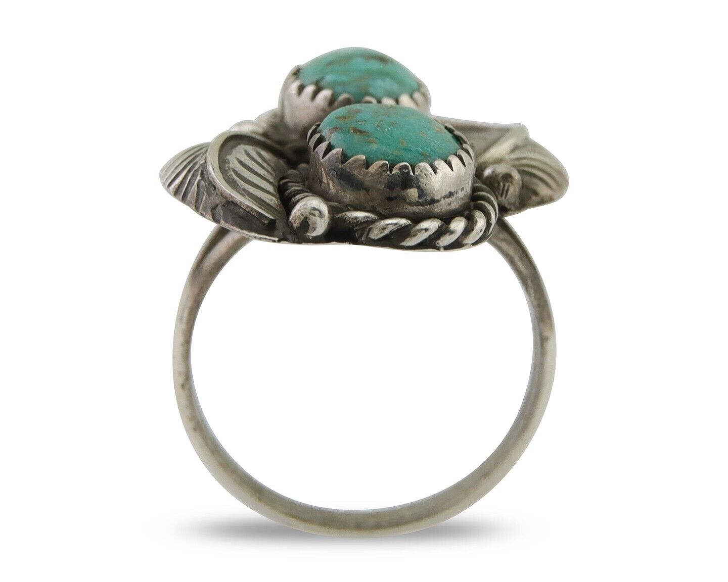 Navajo Ring 925 Silver Natural Blue Green Turquoise Signed MC C.80's