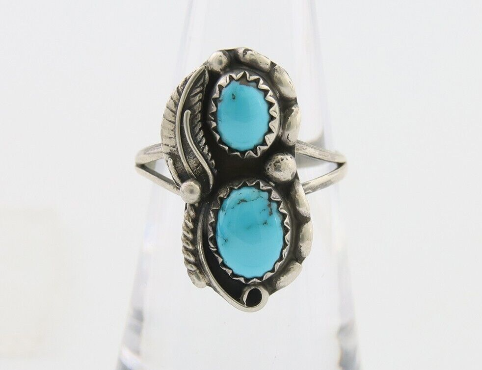 Navajo Ring 925 Silver Natural Blue Turquoise Artist Signed SC C.80's Size 5.5