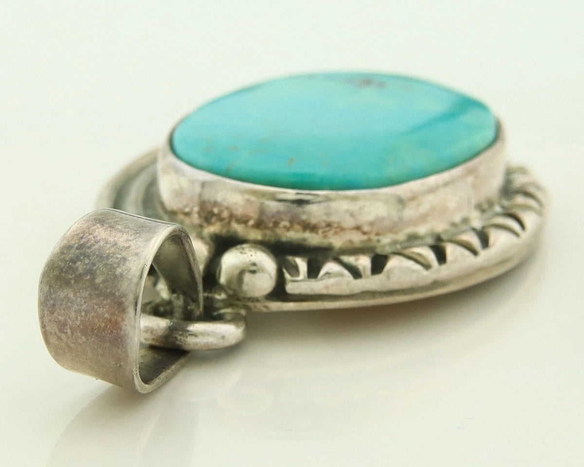 Navajo Pendant 925 Sterling Silver Natural Turquoise Vintage Artist Signed Gecko