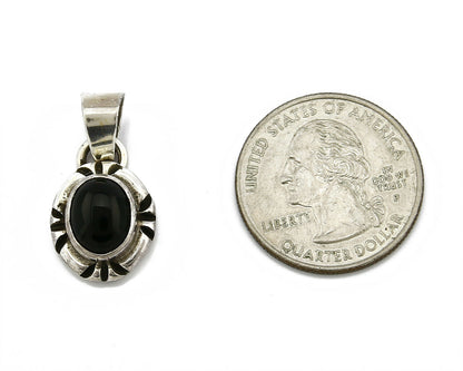 Navajo Hand Stamped Natural Mined Black Onyx in .925 SOLID Silver Pendant