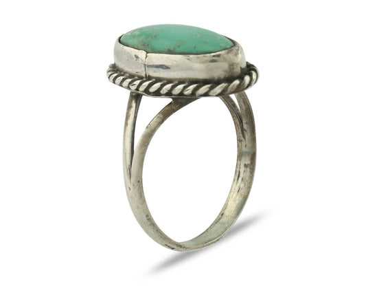 Navajo Ring 925 Silver Natural Green Turquoise Native American Signed C.80's