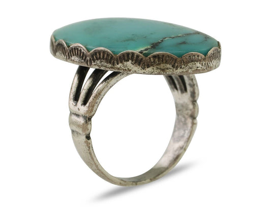 Navajo Ring 925 Silver Natural Turquoise Signed C STAR Size 6.25 C.80's