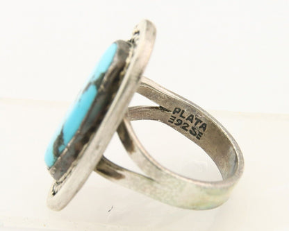 Mexican Handmade Ring 925 Sterling Natural Mined Turquoise C.80's Size 8.25