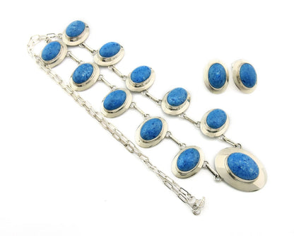 Navajo Necklace Earring Set Sterling Silver Lapis Vintage Signed RW