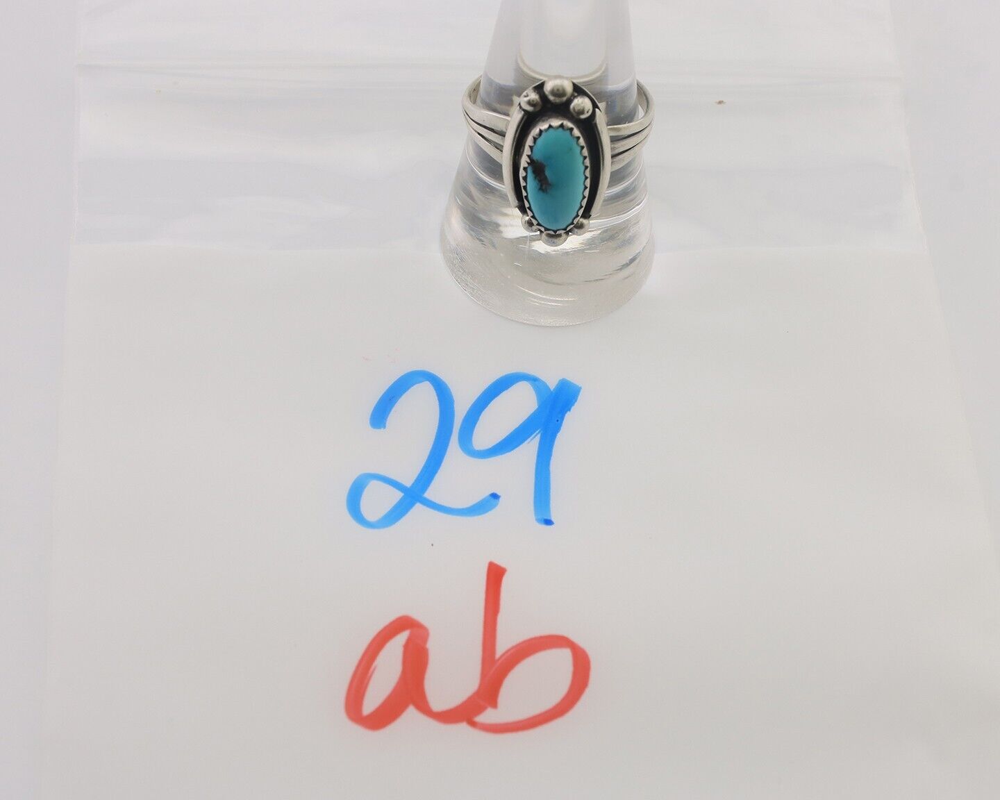 Navajo Ring 925 Silver Sleeping Beauty Turquoise Artist Signed SC C.80's