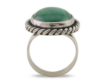 Navajo Ring 925 Silver Natural Malachite Native American Artist Size 7.0 C.80's