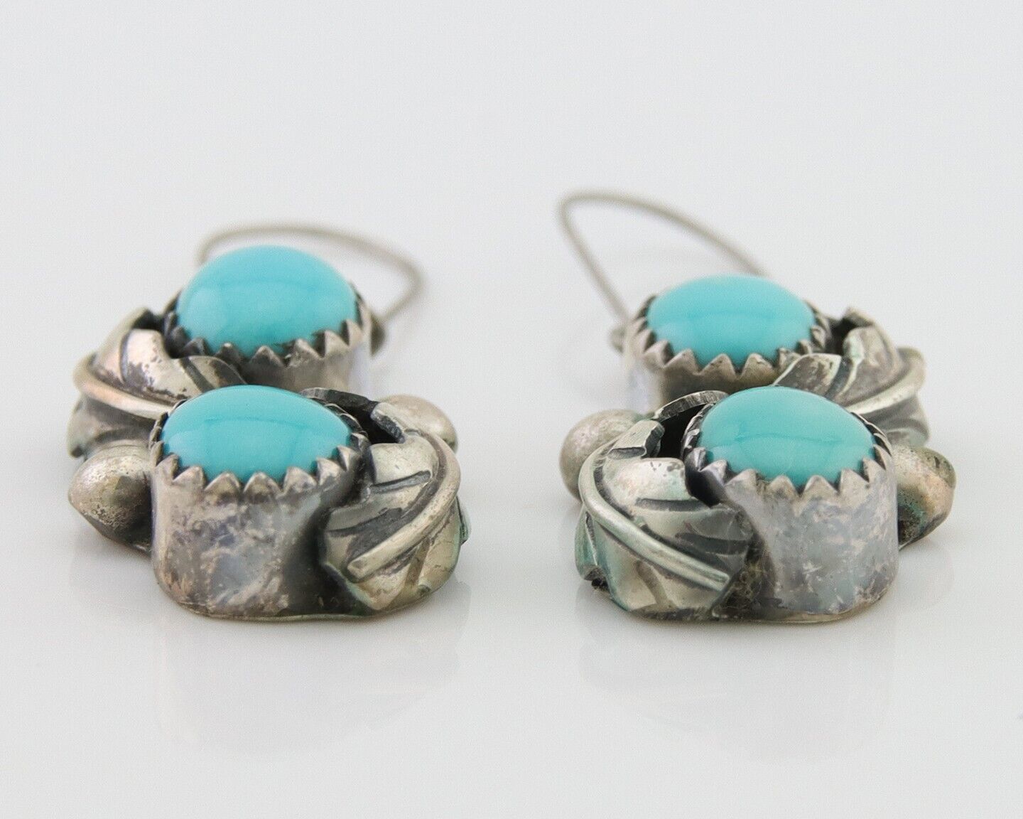 Navajo Dangle Earrings 925 Silver Natural Turquoise Native American Artist C80s