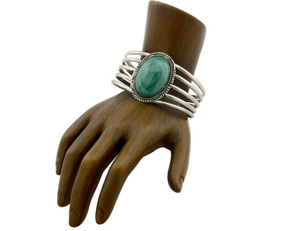 Navajo Cuff Bracelet .925 Silver Green Malachite Signed M. Begay C.80's