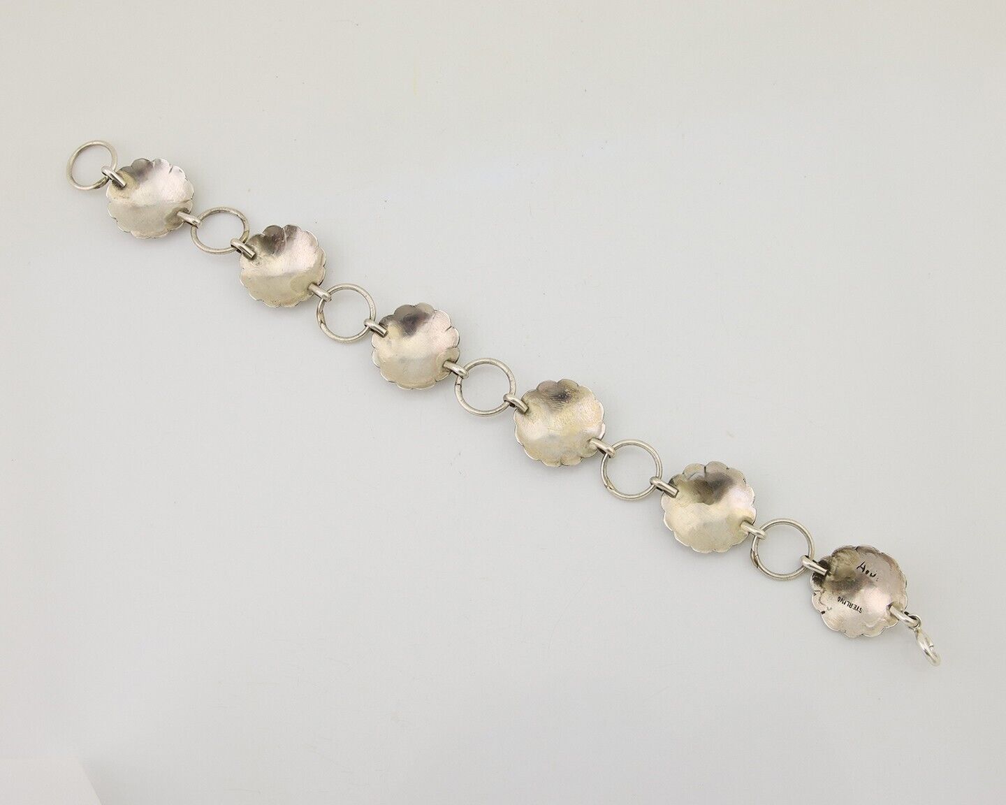 Navajo Hamdmade Concho Bracelet 925 Silver Native American Artist Signed C.80's
