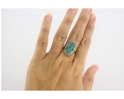 Navajo Ring 925 Sterling Natural Turquoise Native Artist C.80's Size 6.75