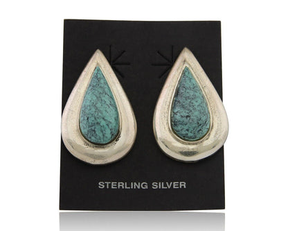 Navajo Dangle Earrings 925 Silver Natural Turquoise Signed Thomas Charay C.1988