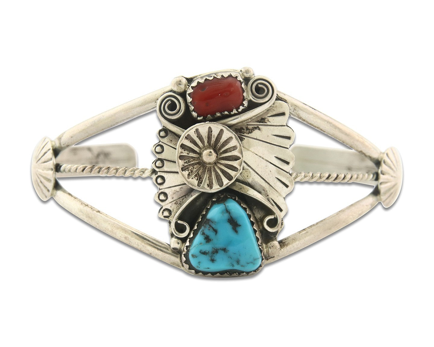 Vintage Navajo Bracelet 925 Silver Gemstone Signed Raymond Armstrong