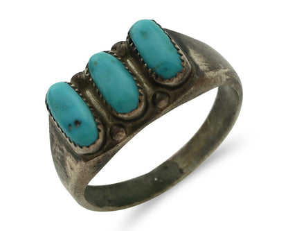 Zuni Ring .925 Silver Natural Sleeping Beauty Turquoise Signed R. LULE C.80's