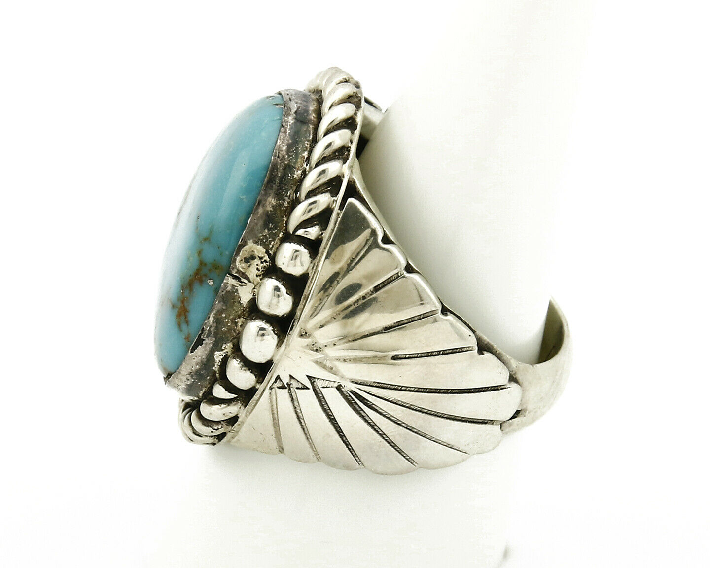 Navajo Ring .925 SOLID Silver Castle Dome Turquoise Signed Doug Zachary C.80's