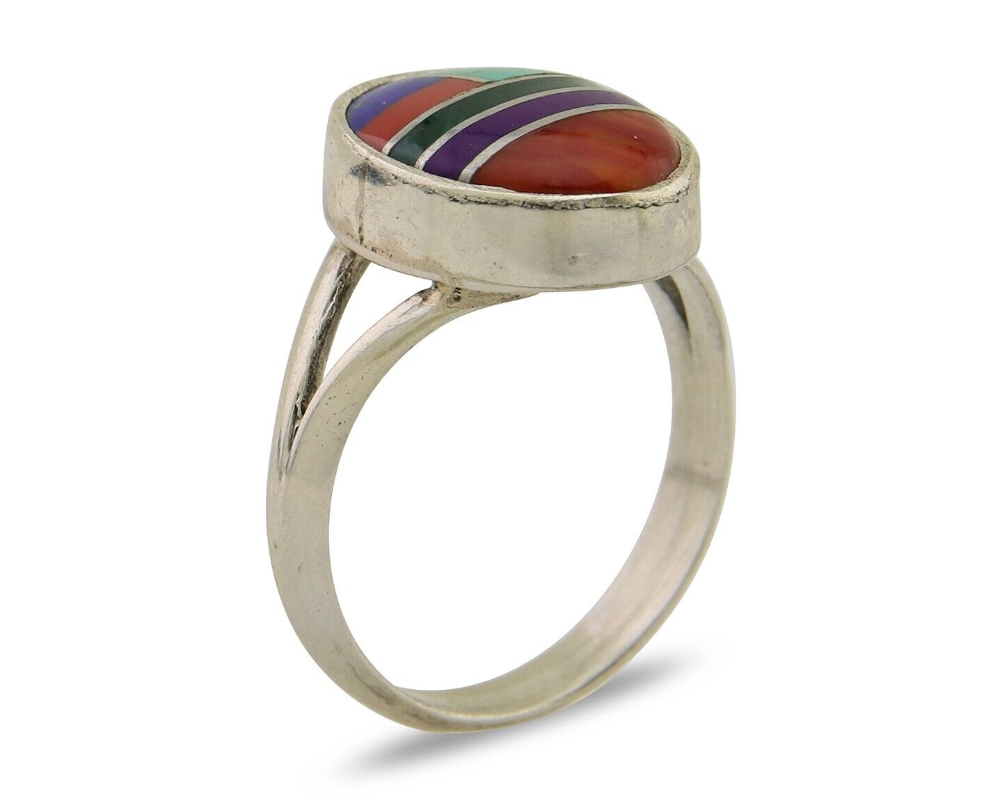 Navajo Ring 925 Sterling Silver Natural Gemstones Artist Signed Sunrise C.80's