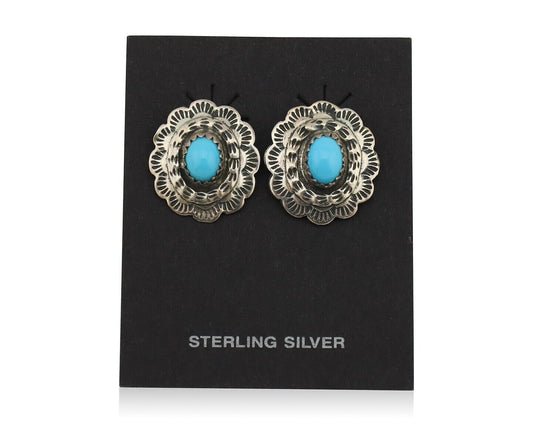 Navajo Earrings 925 Silver Natural Blue Turquoise Native American Artist C.80s