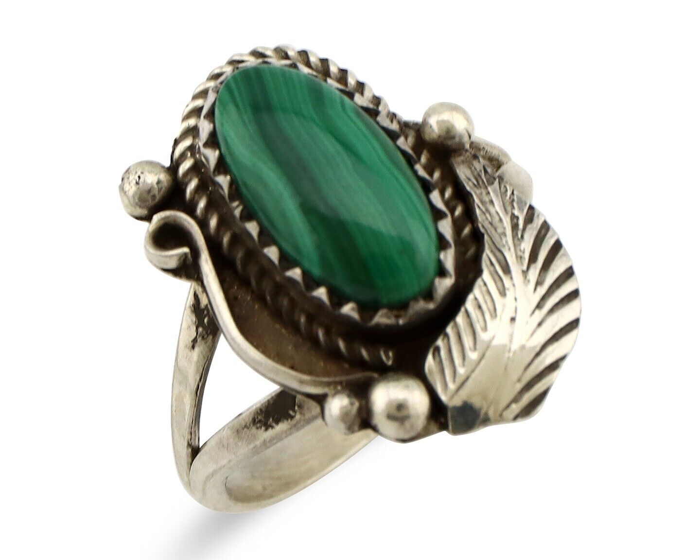 Navajo Ring 925 Silver Natural Malachite Artist Signed Justin Morris C.80's