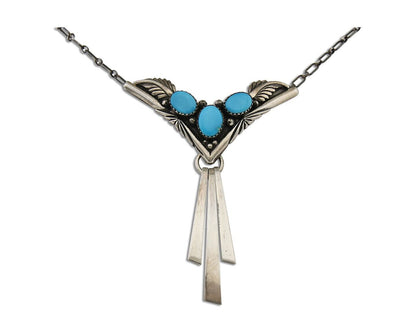 Navajo Turquoise Necklace 925 Silver Artist Signed De Chelly & NJ C.80's