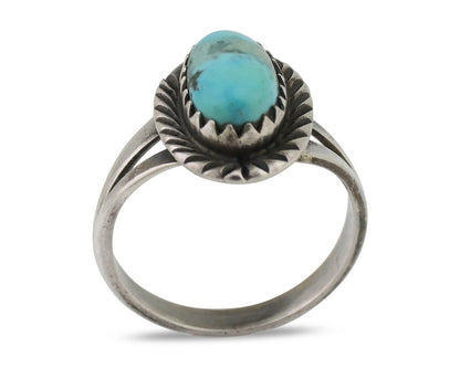 Navajo Ring 925 Silver Kingman Turquoise Native American Artist C.80's