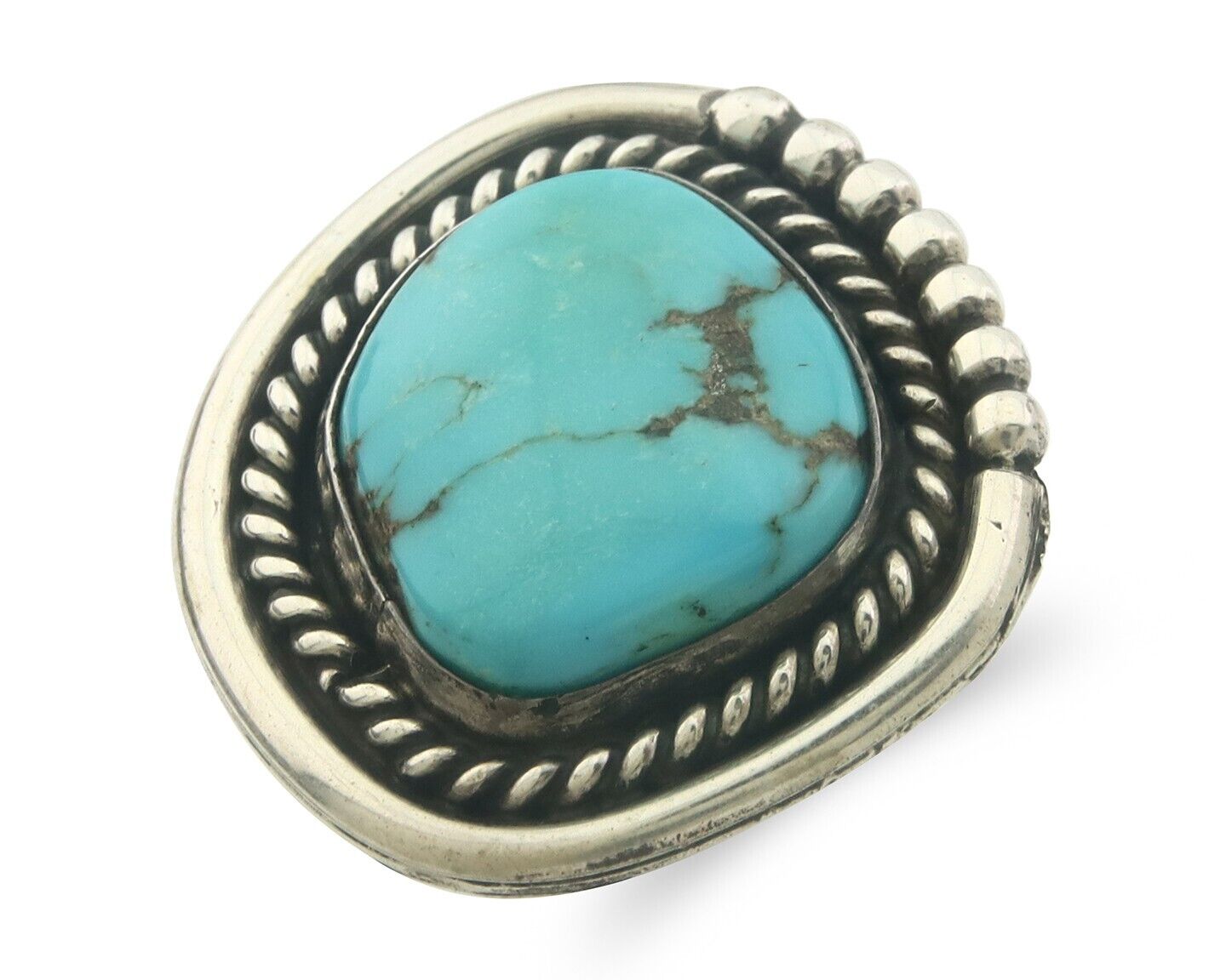 Navajo Ring 925 Sterling Turquoise Handmade Native Artist C.80's Size 6.5