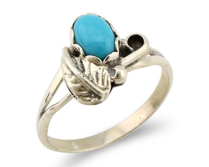 Navajo Ring .925 Silver Sleeping Beauty Turquoise Native American Artist C.80's