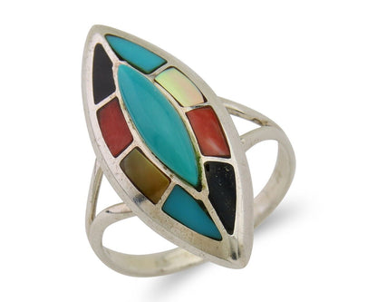 Navajo Ring 925 Silver Turquoise Shell Onyx Spiney Oyster Native Artist C80's