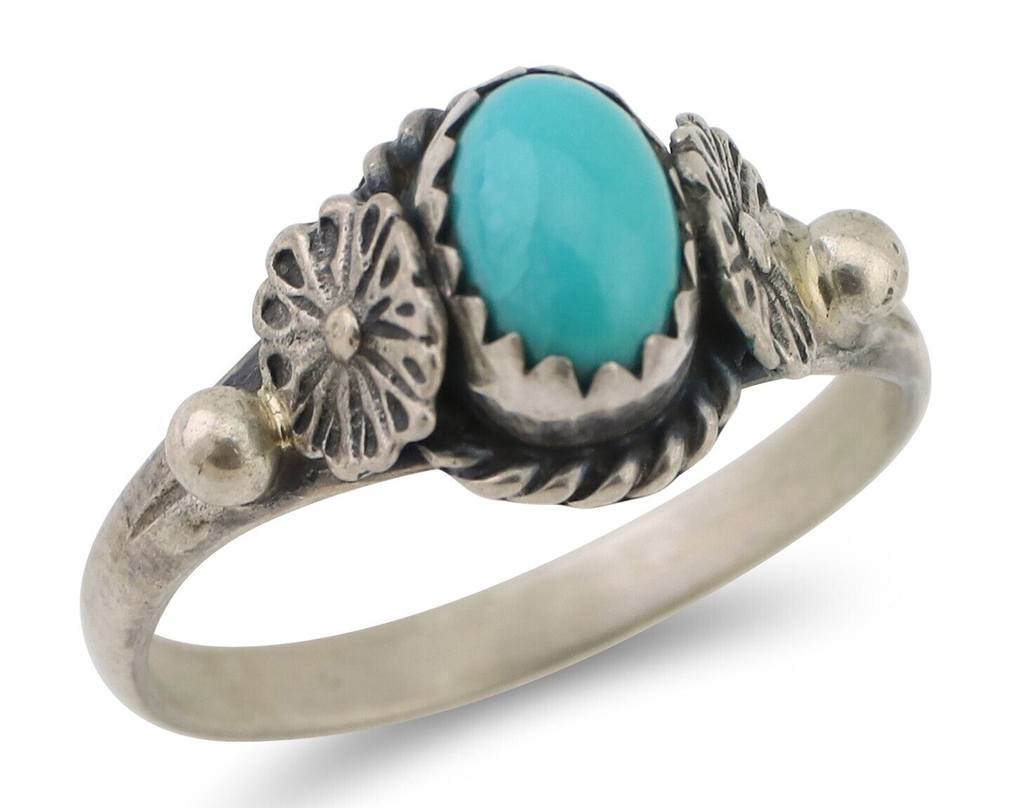 Navajo Ring 925 Silver Kingman Turquoise Native American Artist Made In 1985