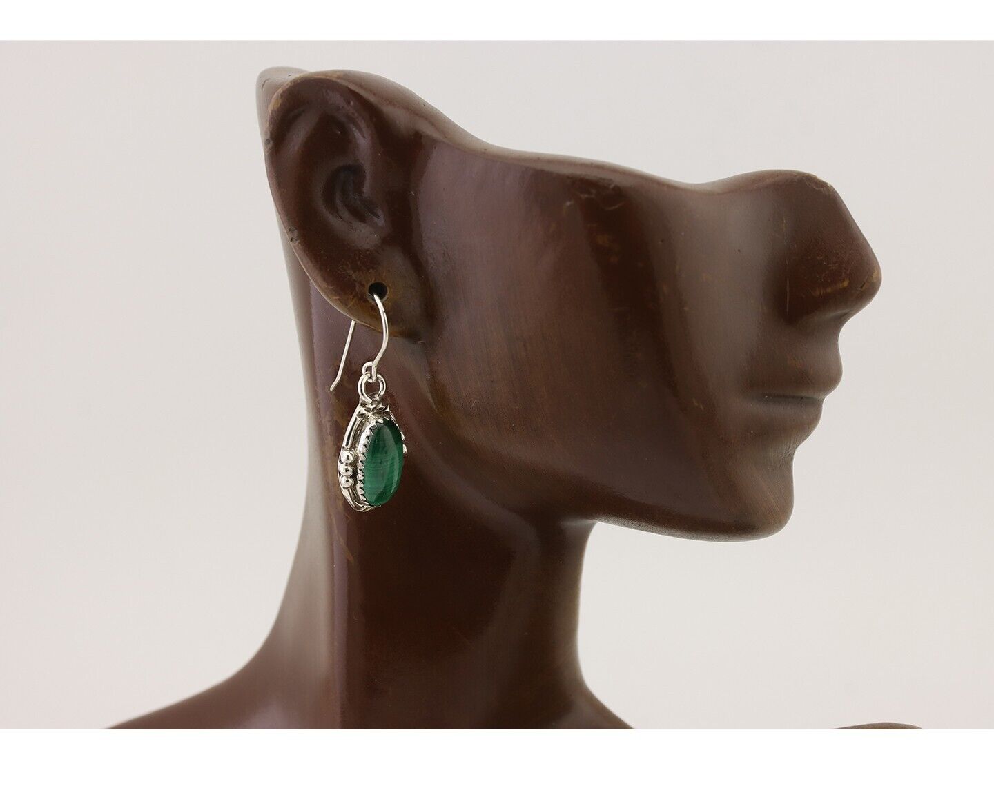 Navajo Earrings 925 Silver Natural Malachite Native American Artist C.80s