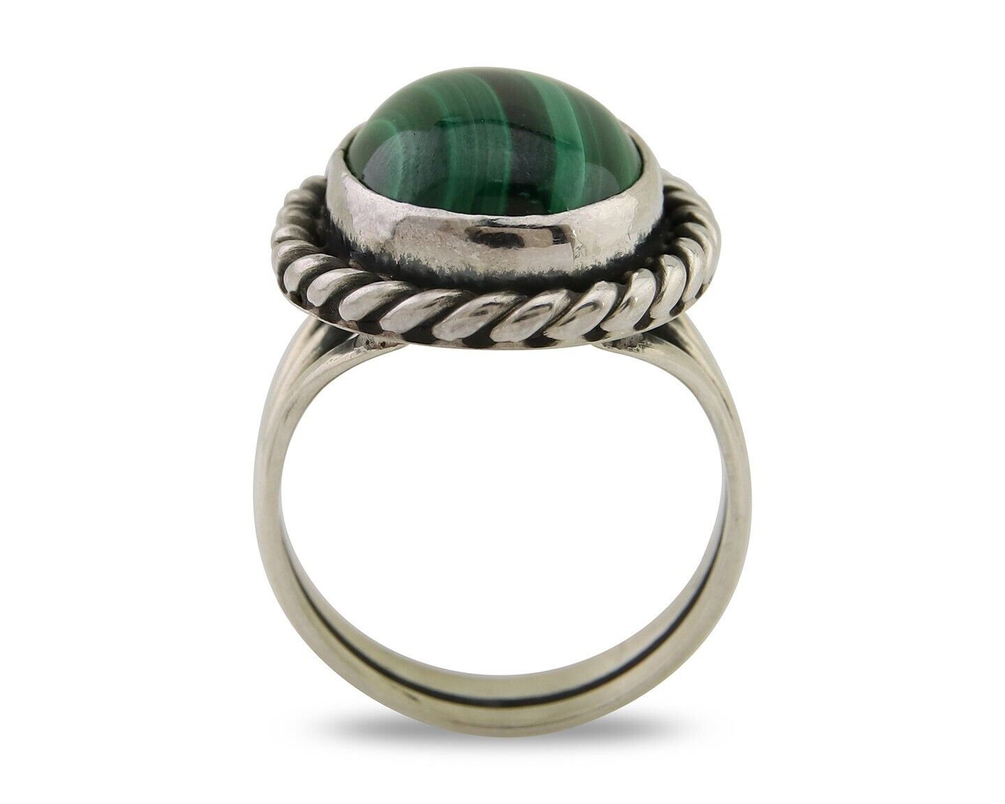 Navajo Ring 925 Silver Natural Malachite Native American Artist C.80's