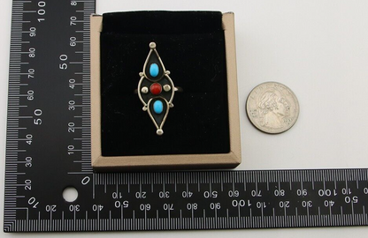 Navajo Handmade Ring 925 Silver Turquoise & Coral Native Artist C.80's