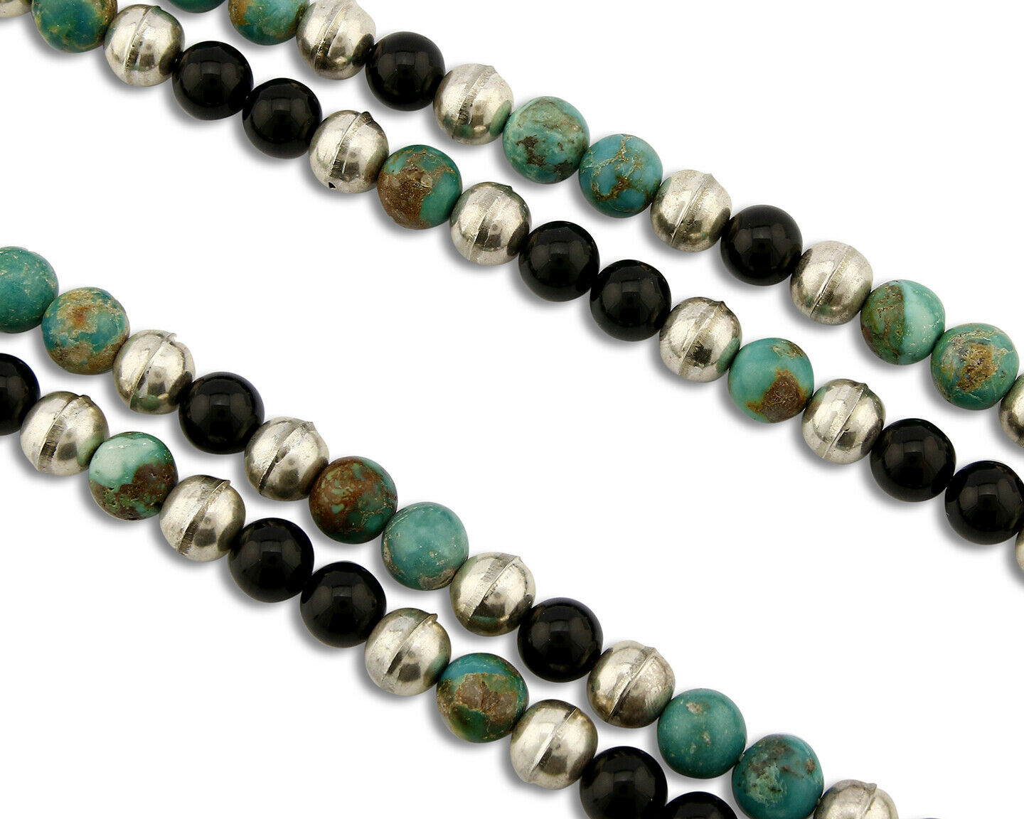 Navajo C. 1980 Handmade .925 Silver Bead's Turquoise Onyx String Necklace