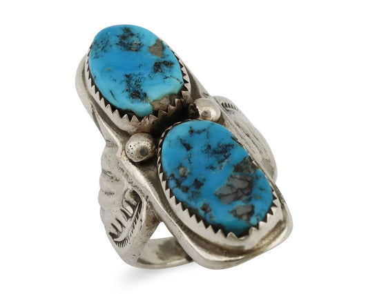 Navajo Ring 925 Silver Natural Blue Turquoise Artist Signed R C.80's