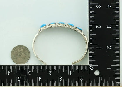 Navajo Cuff Bracelet 925 Sterling Silver Turquoise Handmade Vintage Signed R