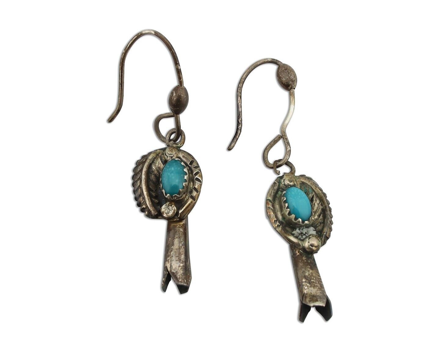 Navajo Earrings 925 Silver Natural Blue Artist Signed Turquoise P HALE C.80's