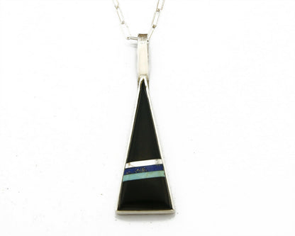 C.80's Navajo Herbert & Veronica Thompson .925 Inlaid Gemstone Triangle Necklace