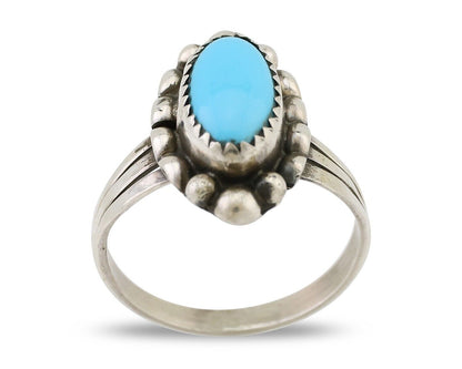 Navajo Ring 925 Silver Sleeping Beauty Turquoise Artist Signed SC C.80's