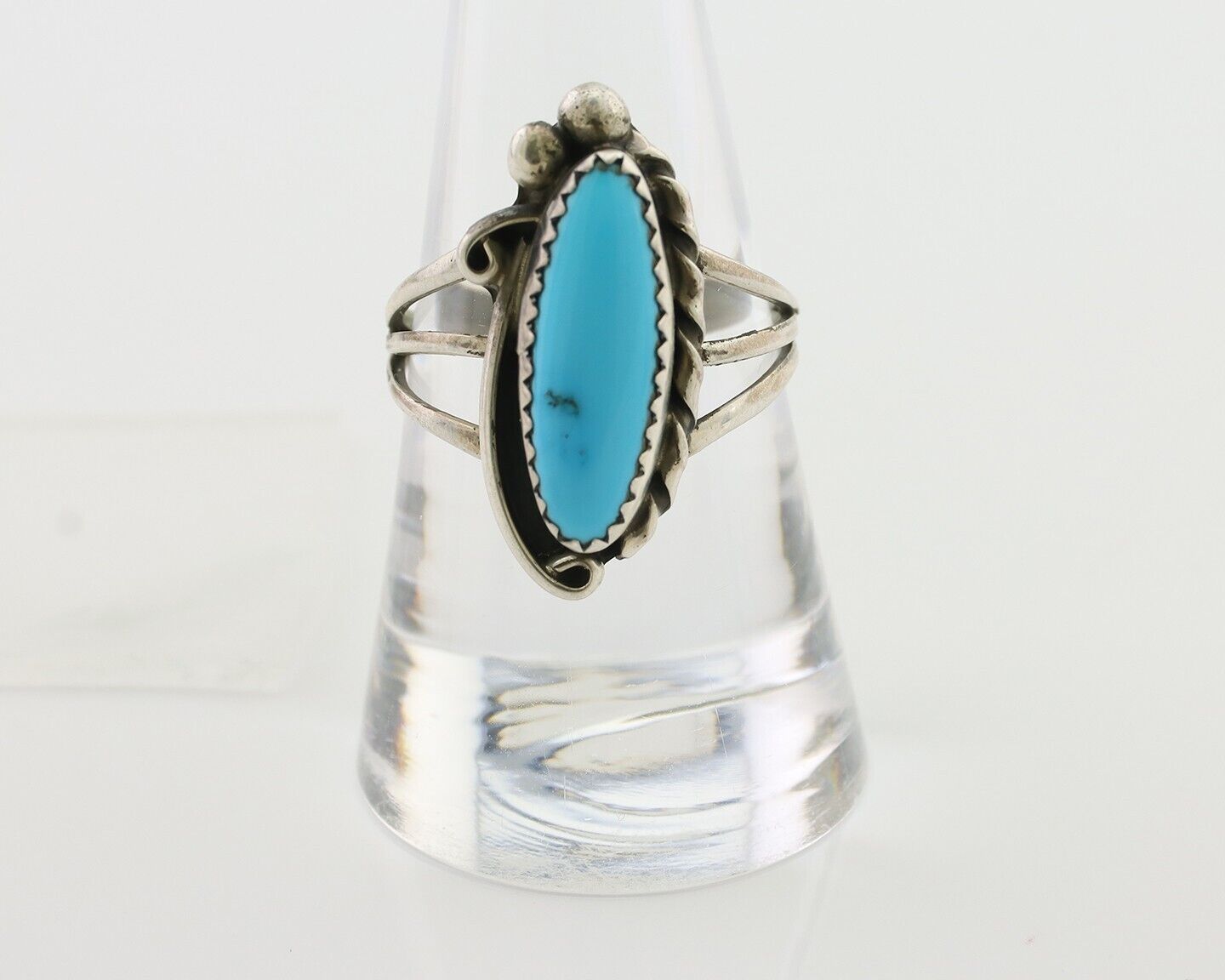 Navajo Ring 925 Silver Kingman Turquoise Artist Signed SC Size 8.0 C.80's